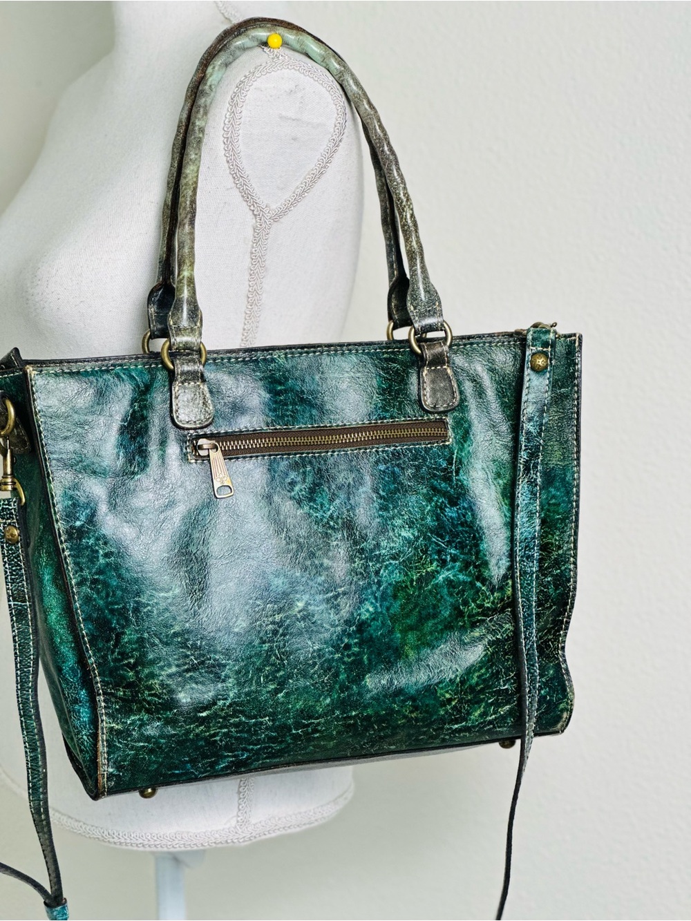 Patricia Nash Turquoise Hand-Tooled Floral Leather Tote Bag - Picture 2 of 12